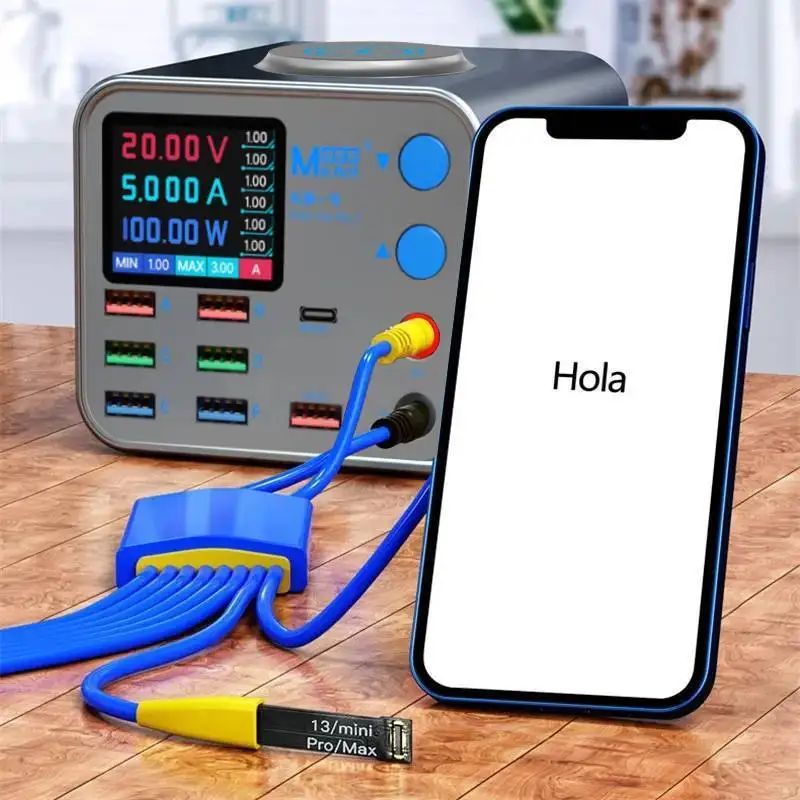 DianBa No. Cargador rápido multifunción LCD de 8 puertos, carga inalámbrica, detección de línea de datos de corriente para teléfono móvil, reparación de grabación, 1 PD