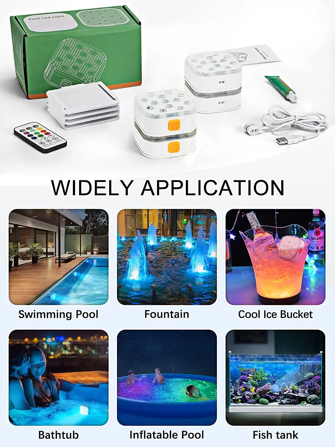 Luces subacuáticas LED sumergibles para piscina, luz recargable de 200 pies con Control remoto, temporizador que cambia de Color