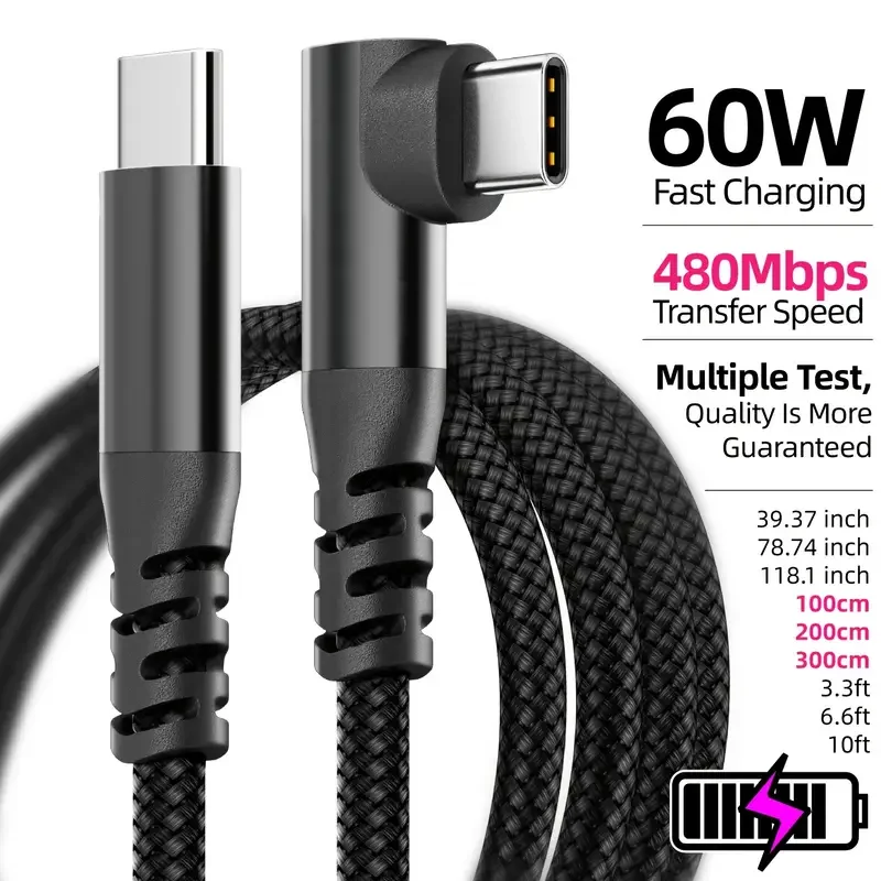 LAIHONEN 1PC Cable USB C 1M 2M 3M 10FT USB C Transferencia de datos 60W PD Cable de carga rápida para iPhone 15 15Plus 15Pro Max
