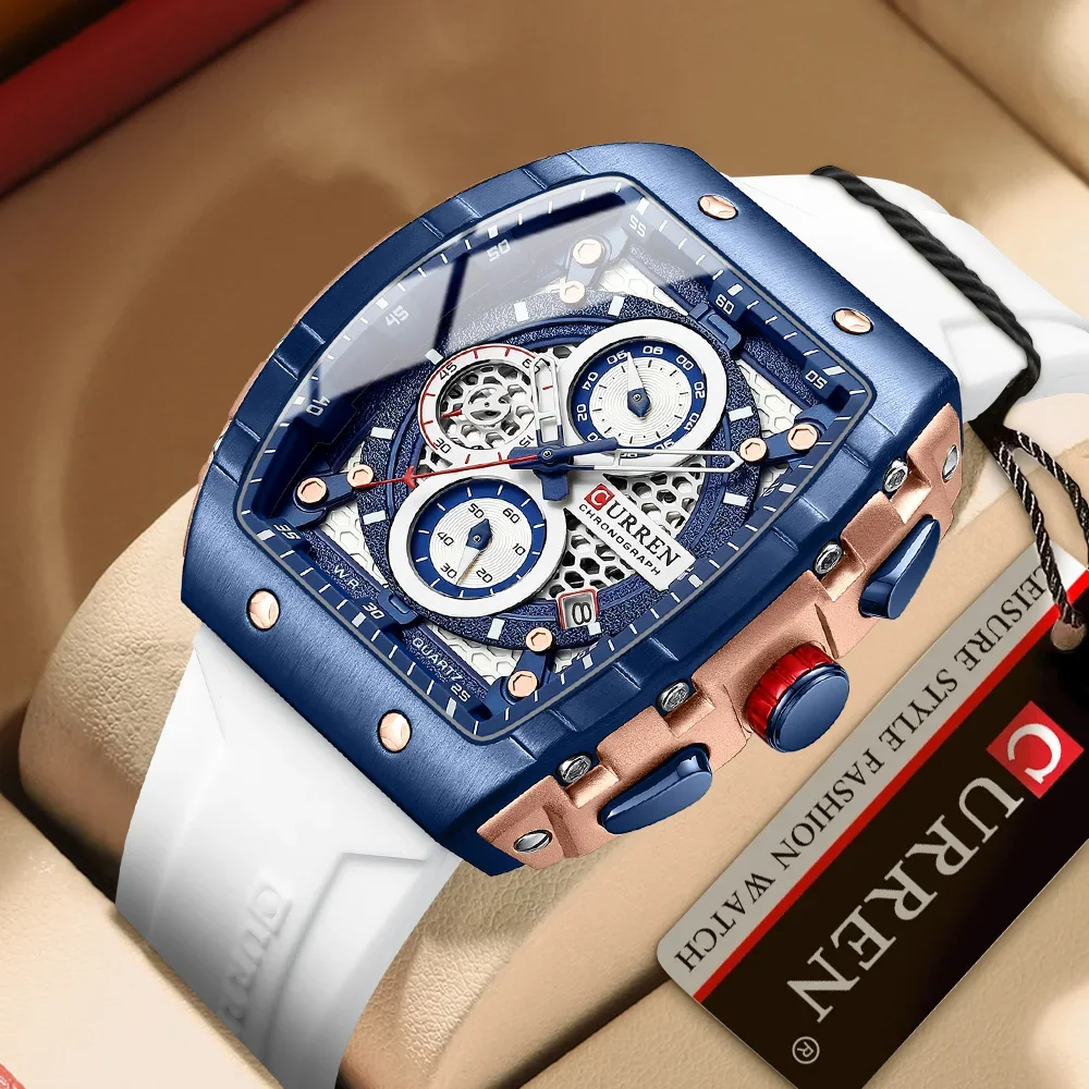 Relojes CURREN de la mejor marca para hombre, reloj de pulsera de cuarzo cuadrado de lujo, reloj cronógrafo luminoso resistente al agua para hombre, reloj con fecha