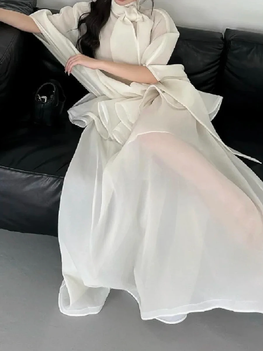 TWOTWINSTYLE, vestidos elegantes minimalistas sueltos para mujer, cuello alto, media manga, vestido elegante con pliegues de retales, ropa femenina nueva