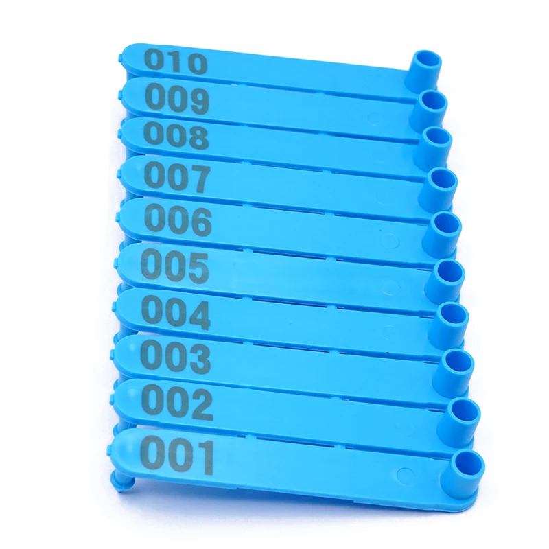 Etiquetas de oreja de animales de cabra con números, Color azul, perro, conejo, oveja, Material de nailon, Láser de oveja, n. ° 001-100, 500 piezas