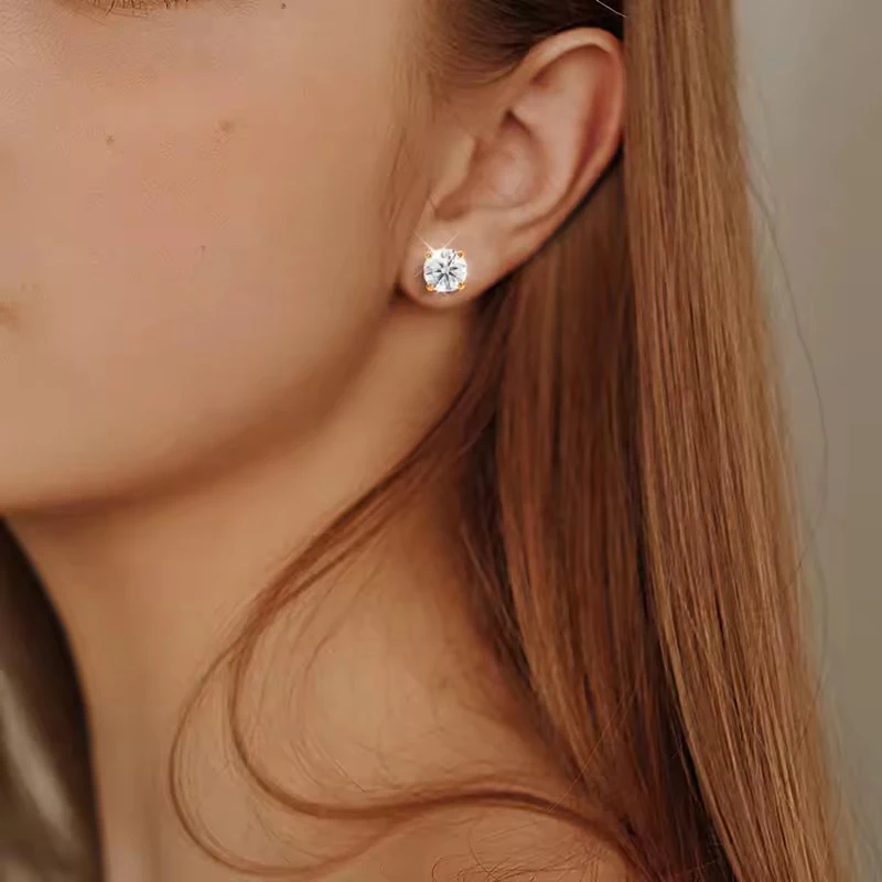 OXTAO Pendientes de moissanita de 0,3-2 quilates para mujer, pendientes de diamantes de imitación brillantes, joyería de boda de lujo, rellenos de oro de 14 quilates