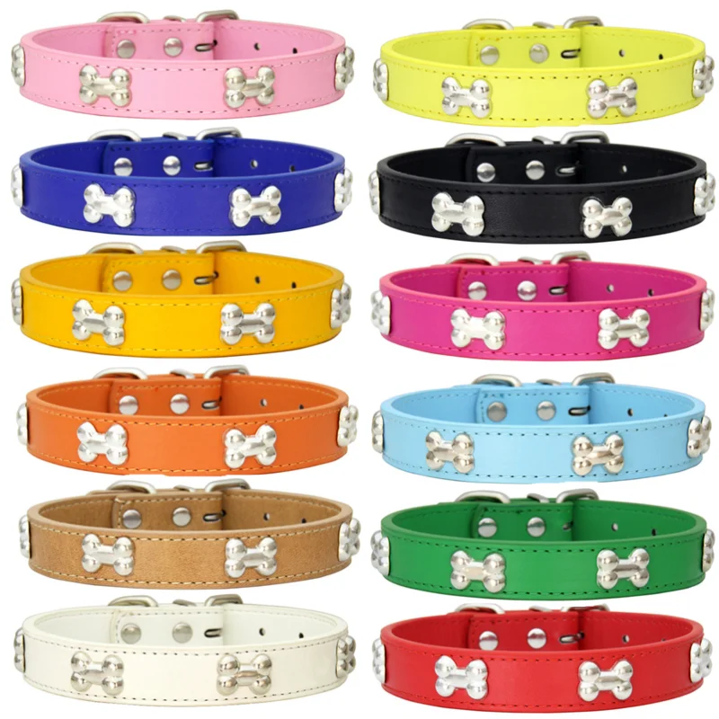 Collares duraderos de cuero de hueso para perros y cachorros, collares para perros pequeños y grandes, accesorios para gatos, Chihuahua, Collar para mascotas para perros pequeños