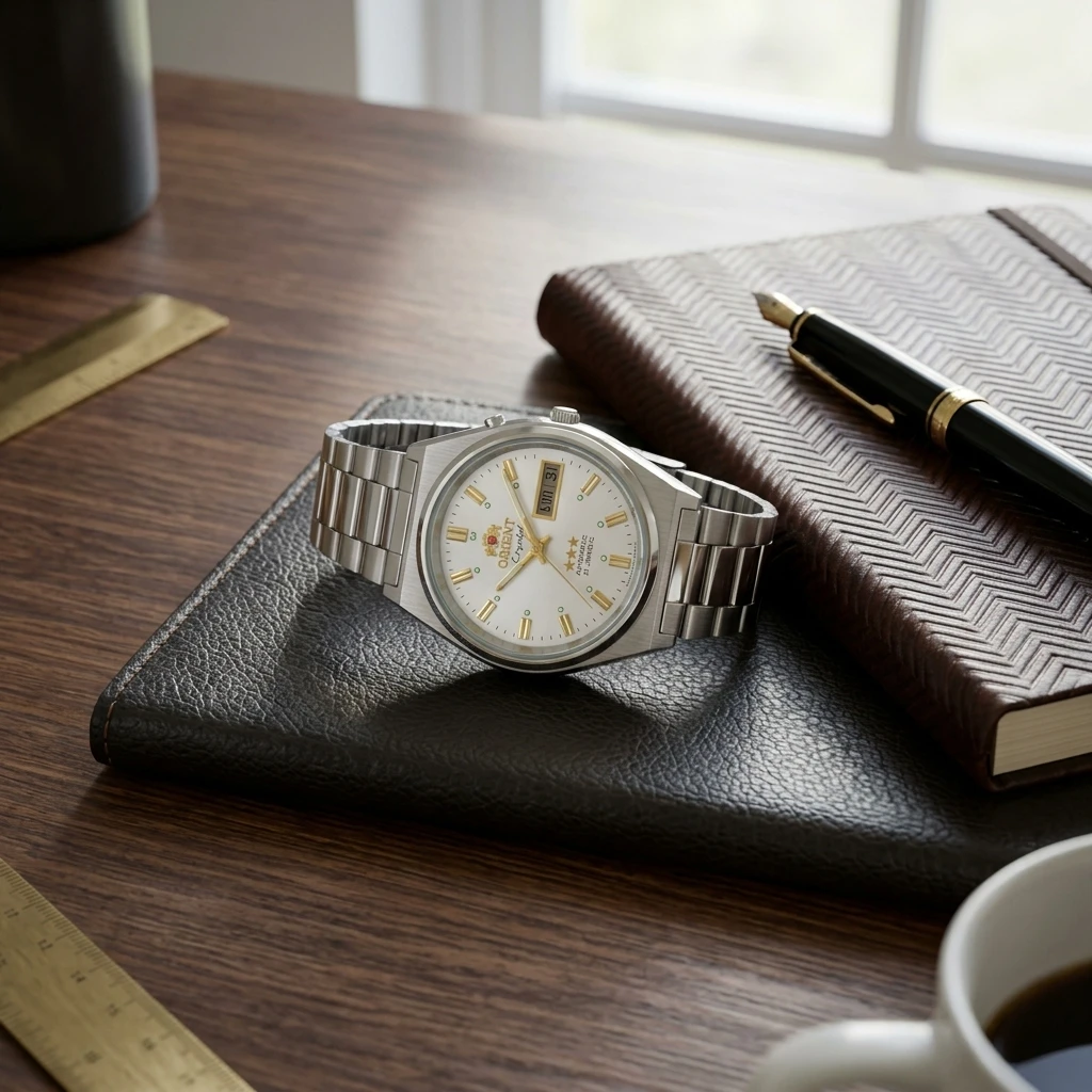 Reloj mecánico automático ORIENT de 36mm para hombre, pulsera de acero inoxidable, fecha luminosa, 21 joyas, reloj de pulsera de negocios