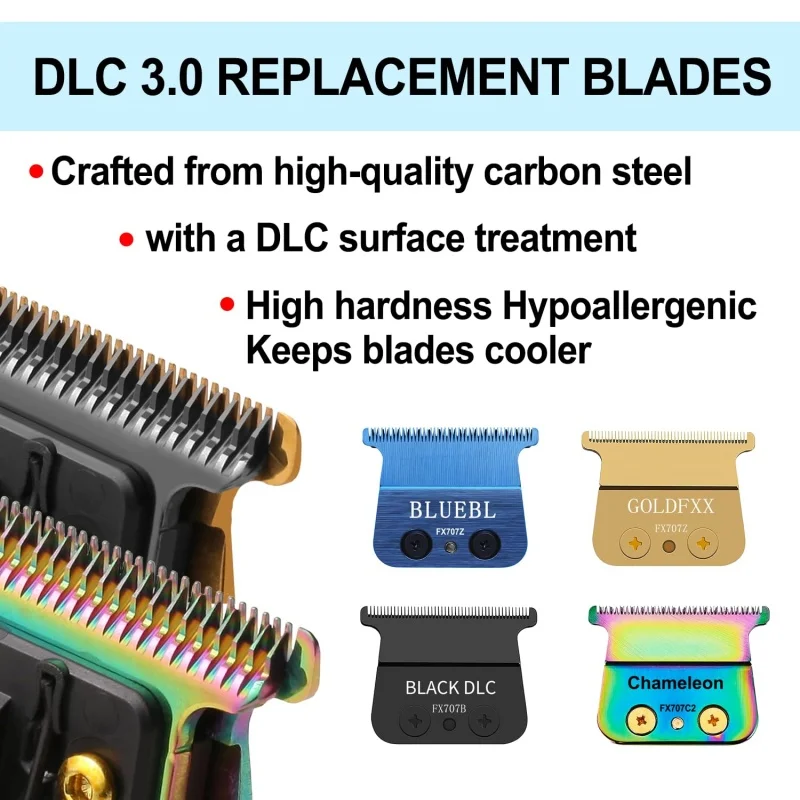 2 paquetes de cuchillas de repuesto DLC coloridas FX707Z compatibles con la cuchilla de recortadora BaByliss Barberology FX787 y FX726, DLC 2.0