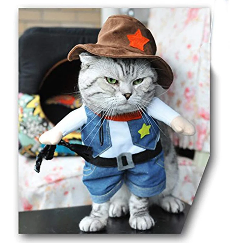 Disfraz divertido de Halloween para perro y gato, ropa de vaquero para mascotas, Disfraces para perros pequeños, accesorios de Cosplay para gatos