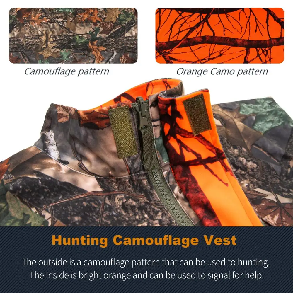 GUGULUZA M-4XL Chaleco de caza de camuflaje naranja para hombres, chaleco Reversible de juego de lana, chaqueta sin mangas, ropa de camuflaje al aire libre