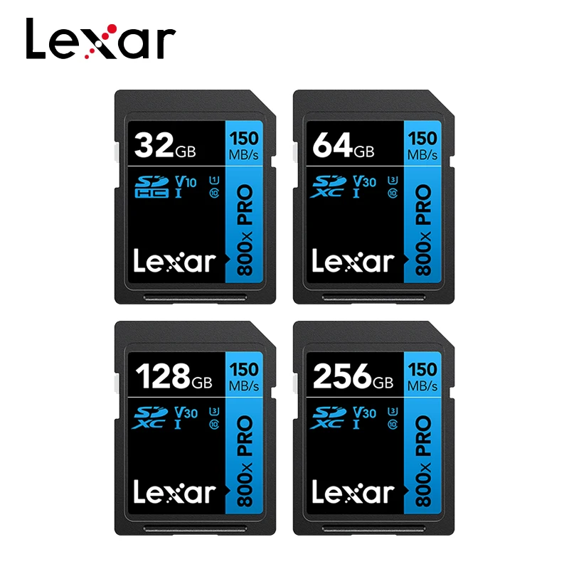 Tarjeta SD Lexar 800x Pro, lectura de 150 MB/s, tarjeta Flash SDXC de 64GB, 128GB, 256GB, V30, UHS-I, SDHC, tarjeta de memoria de 32GB, tarjeta de almacenamiento para cámara