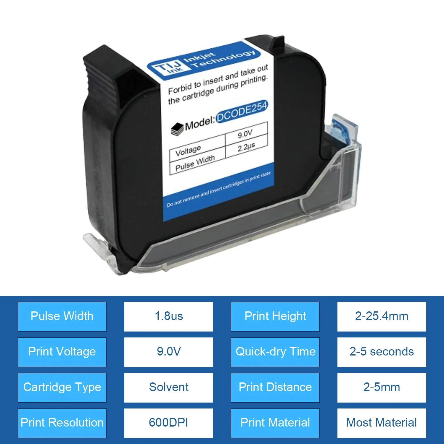 DCODE254 Original 25,4mm impresora de inyección de tinta térmica portátil cartucho de tinta solvente de secado rápido impresora de mano sin cifrado tinta negra