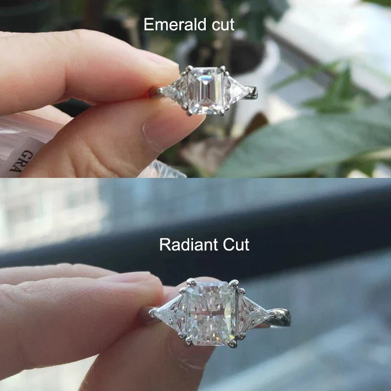 Anillos de boda para mujer de plata de ley 925 con baño de oro blanco, con esmeralda de corte NeeTim de 3 quilates y moissanita completa, banda de compromiso brillante
