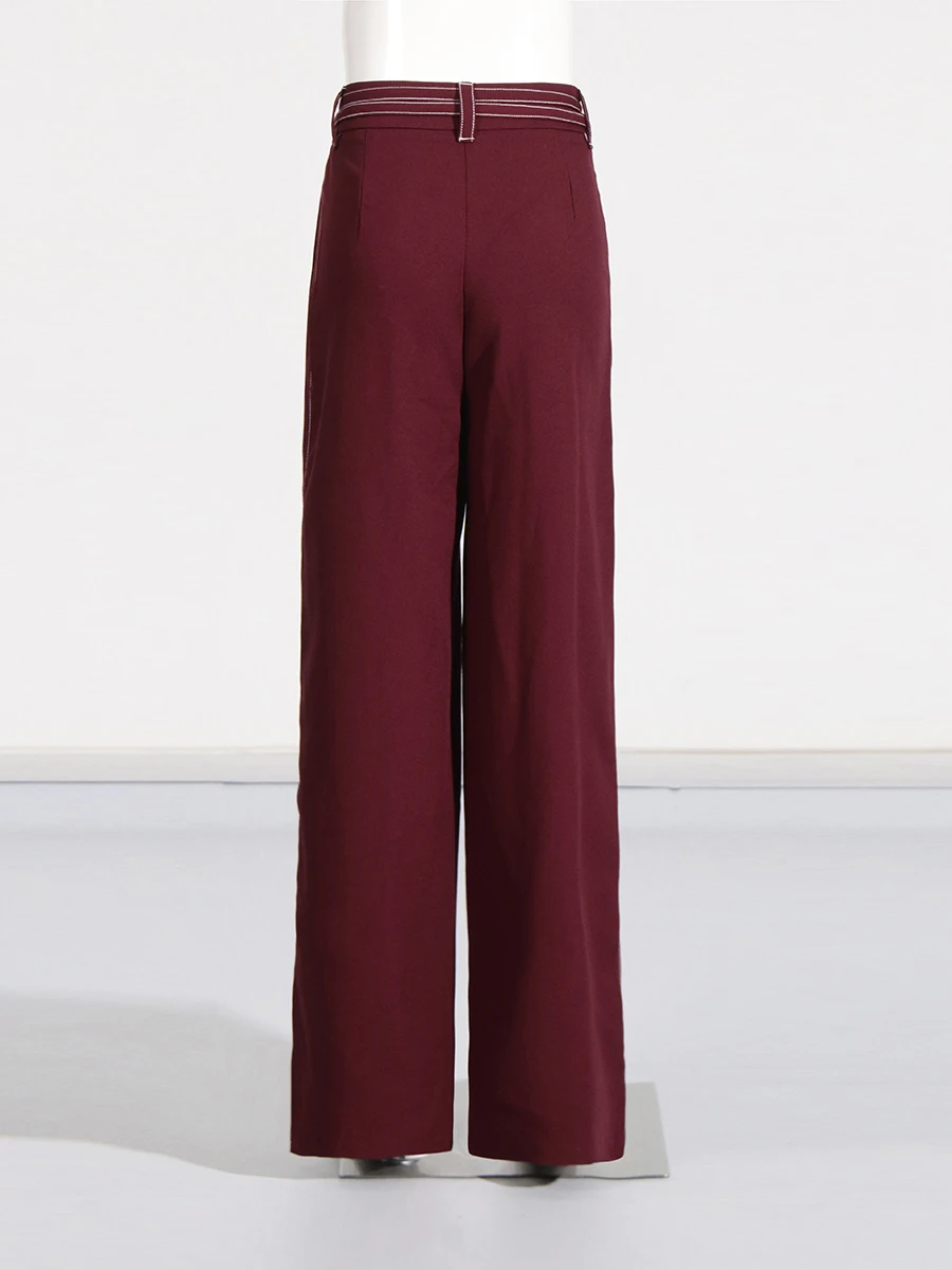 TWOTWINSTYLE, conjunto de dos piezas Burdeos para mujer, cuello con muescas, Top de manga larga, pantalón recto de cintura alta, conjuntos de temperamento para mujer