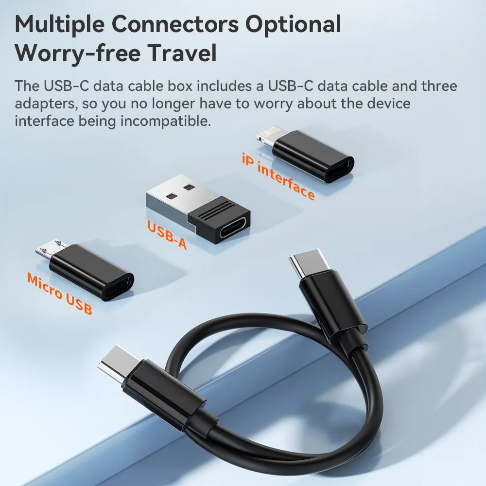 Toocki USB tipo C a USB C Cable 60W 4 en 1 Mini juego de cables de datos caja de almacenamiento cargador de carga rápida soporte para teléfono móvil para Xiaomi
