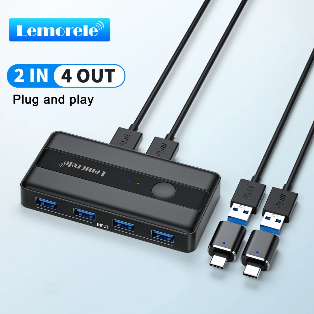 Adaptador de interruptor USB KVM 3,0, conmutador USB, 2 entradas, 4 salidas, conmutador KVM, afilador de impresora para teclado de ordenador