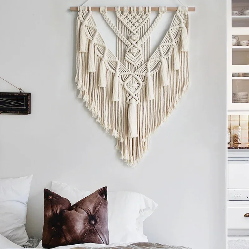 Macramé tejido para colgar en la pared, decoración artística bohemia elegante para el hogar, hermoso tapiz decorativo para apartamento, dormitorio y habitación