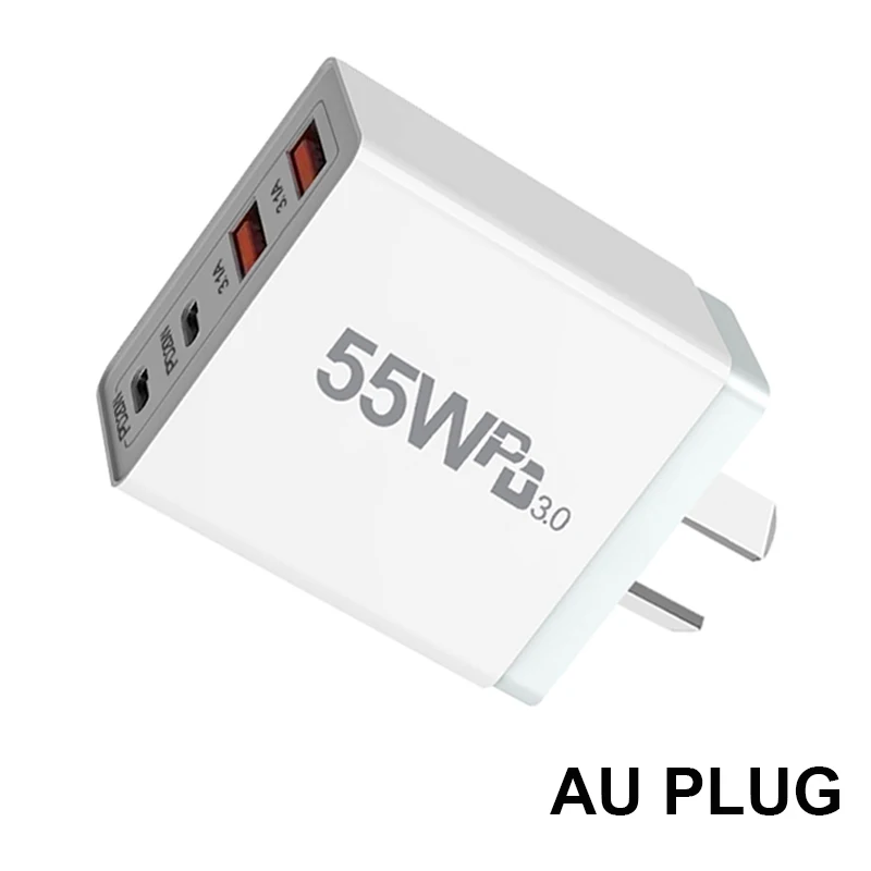 Cargador USB rápido con enchufe AU de 55w y 65w, cargador tipo C para Xiaomi, Redmi, iPhone, Samsung, adaptador de carga rápida para teléfono inteligente, carga de pared PD