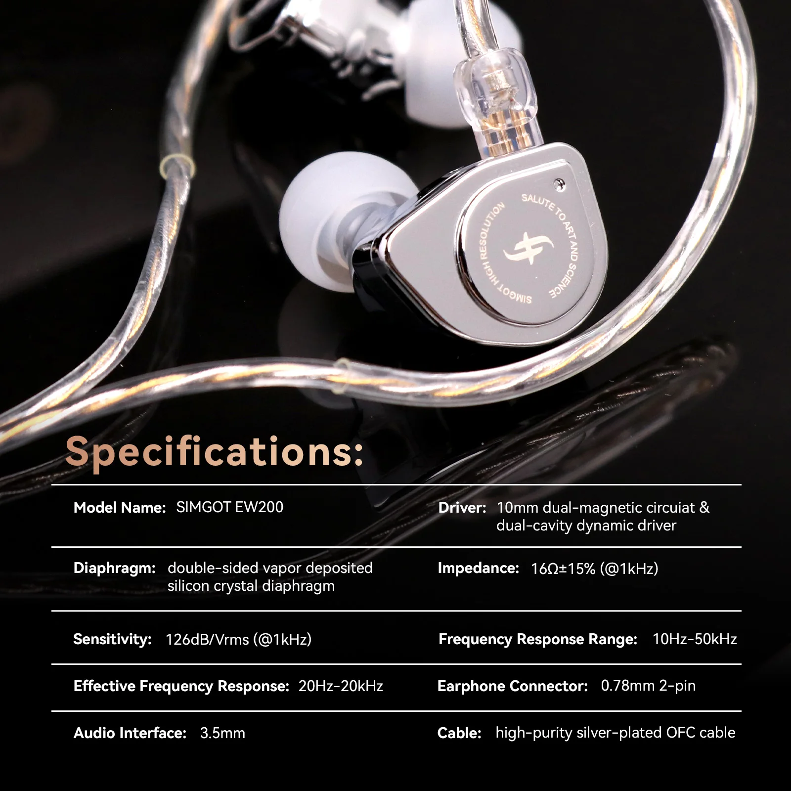 SIMGOT-auriculares internos EW200 con diafragma SCP de 10mm, circuito magnético Dual y controlador dinámico de doble cavidad