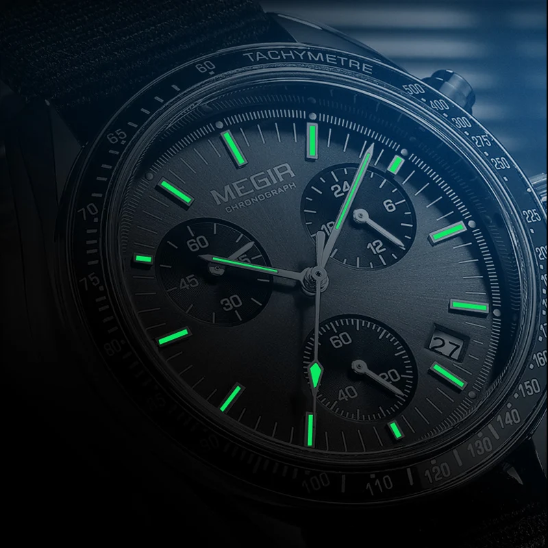 Relojes MEGIR con cronógrafo de cuarzo, reloj de pulsera deportivo resistente al agua para hombre con correa de nailon a la moda, punteros luminosos con fecha, regalo para hombre