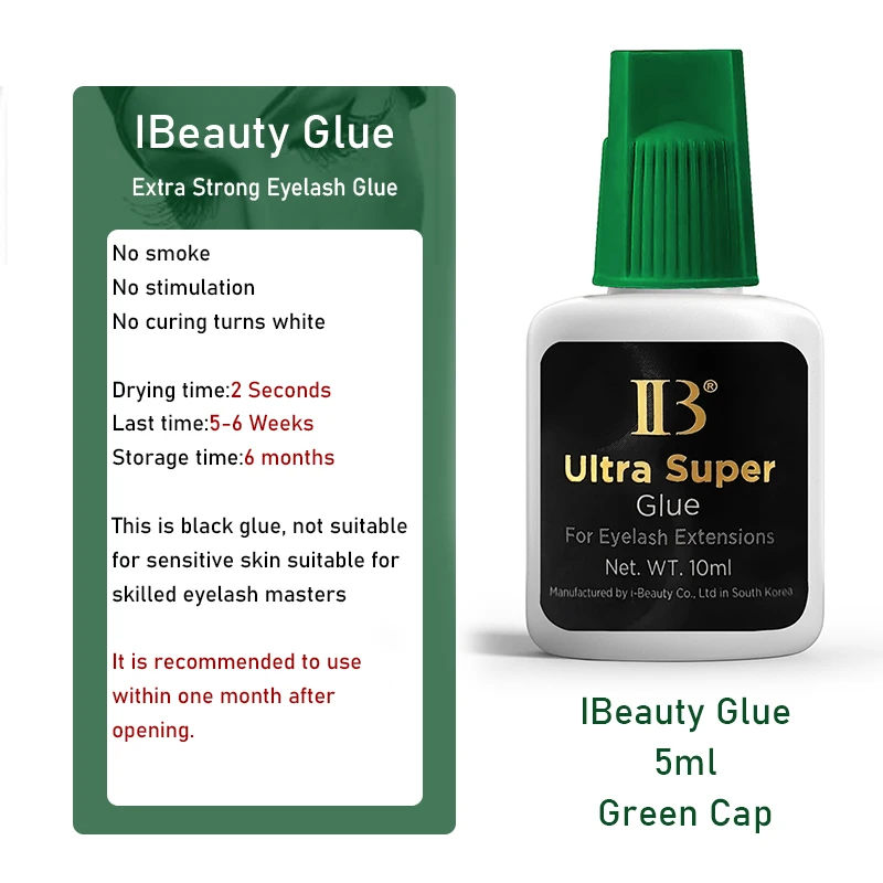 5 botellas de 10ml Corea IBeauty Ultra Super pegamento extensiones de pestañas 2S secado rápido IB tapa verde pegamento para pestañas herramientas de maquillaje tienda de belleza