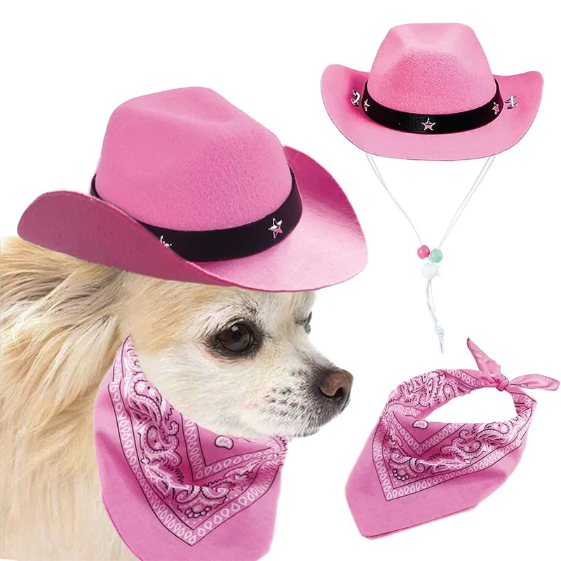 1 Juego de sombrero de vaquero para perros y gatos, pañuelo y bufanda, accesorios occidentales para gatos, perros, fiesta, Festival, uso diario