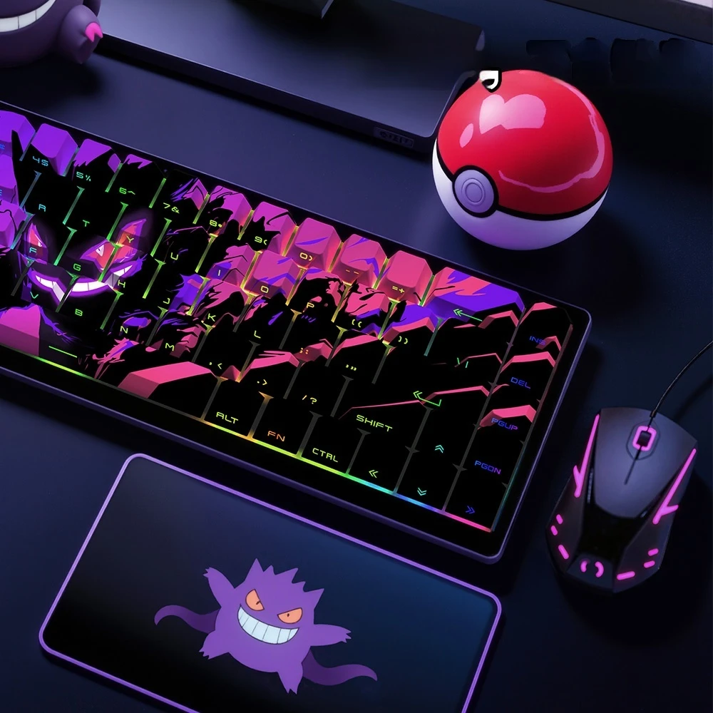 Gengar PBT-teclas translúcidas con grabado lateral Original de fábrica, 68 teclas, 129 teclas, teclas para juegos de deportes electrónicos, accesorios para jugadores de PC