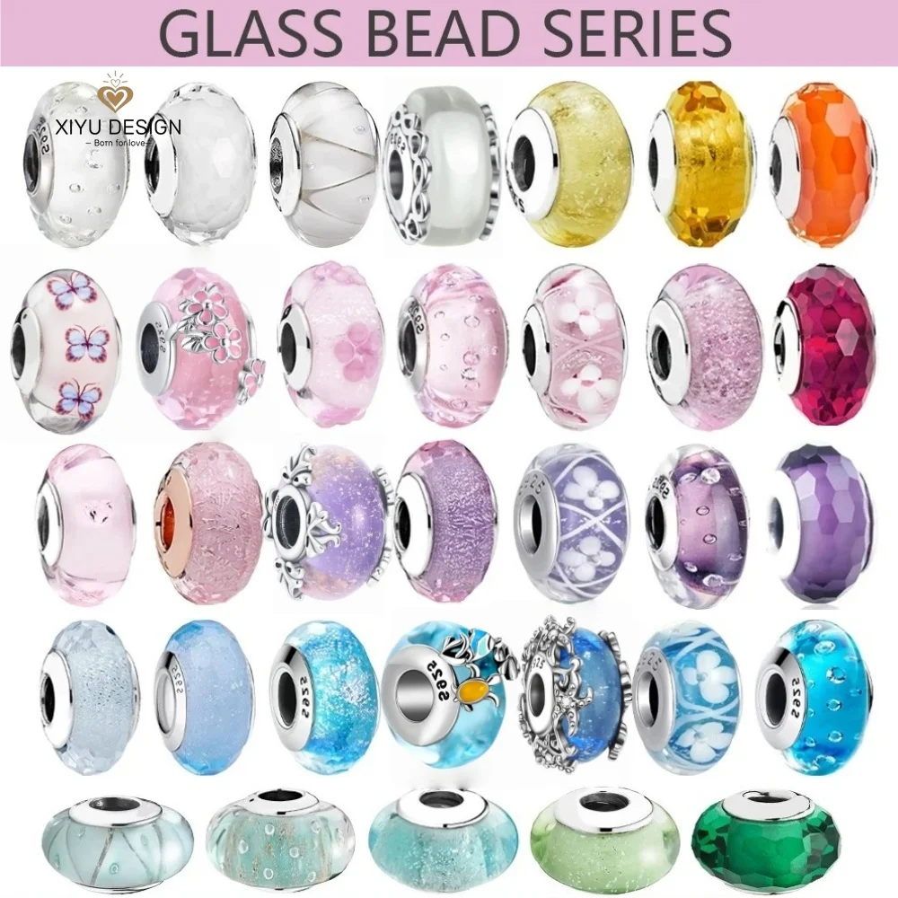 Abalorio Clásico de Plata de Ley 925 con Diseño de Flor y Hoja, Arcoíris Cósmico, Cristal de Murano, para Pulseras DIY, Joyería para Mujer, Regalo
