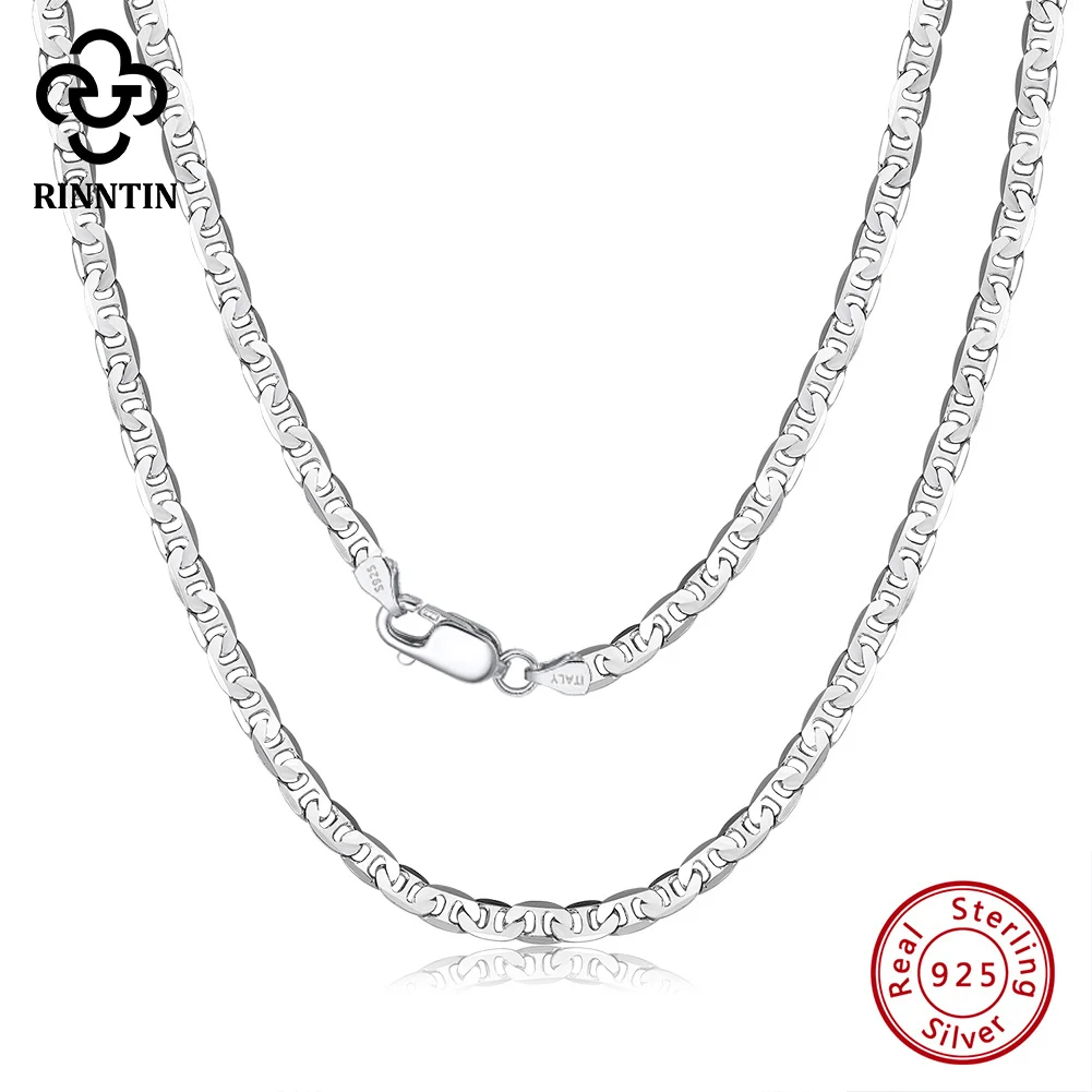 Rinntin-collar de cadena Mariner plano para hombre y mujer, de Plata de Ley 925 italiana, 2,6/3,7/5,0mm, joyería de cadena para el cuello SC78