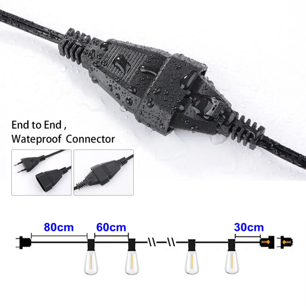 Tira de luces LED para exteriores, bombillas de plástico inastillables, resistentes al agua, para jardín, Patio trasero, porche, ST38, EU220V