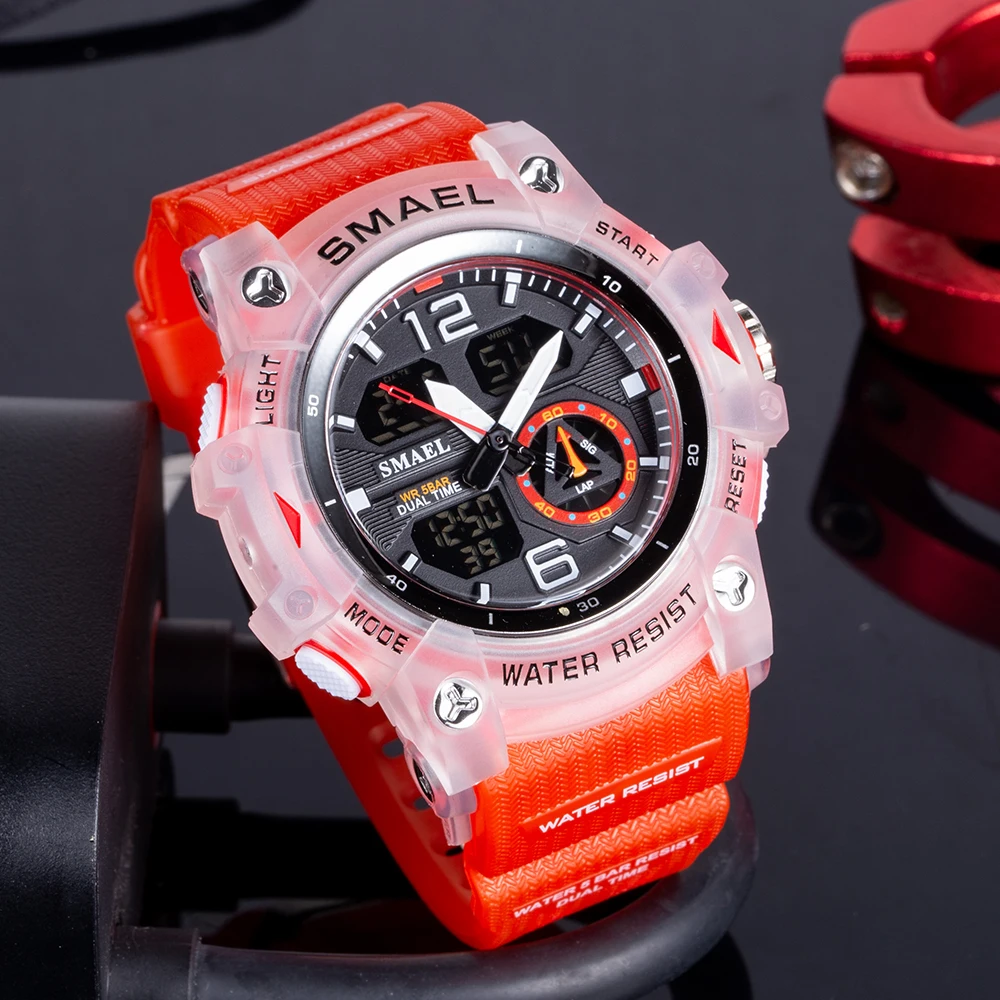 SMAEL-reloj deportivo militar para hombre, cronómetro con alarma, luz trasera Digital LED, pantalla de hora Dual, resistente al agua, 8007
