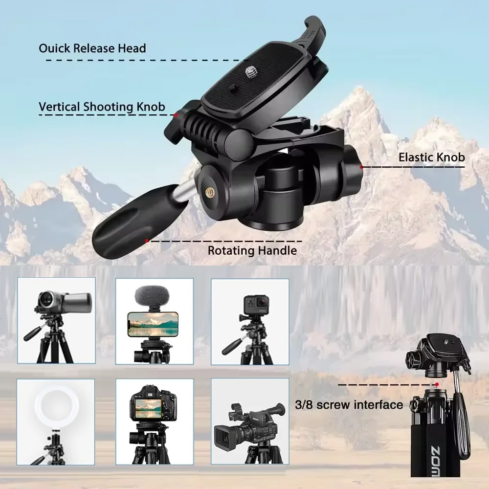 Trípode portátil Zomei de aleación de aluminio de 187cm/73,6 pulgadas de alto para cámara DSLR Canon Nikon, soporte para teléfono de fotografía panorámica de 360 grados
