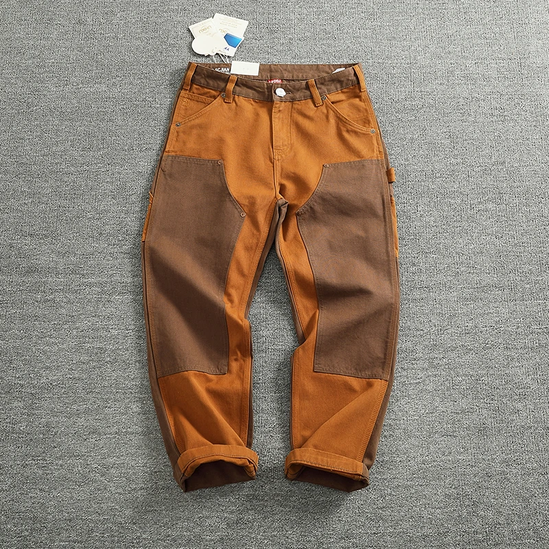 Pantalones Cargo de retales para hombre, pantalón informal, holgado, con múltiples bolsillos, estilo Retro americano, otoño e invierno, 2024