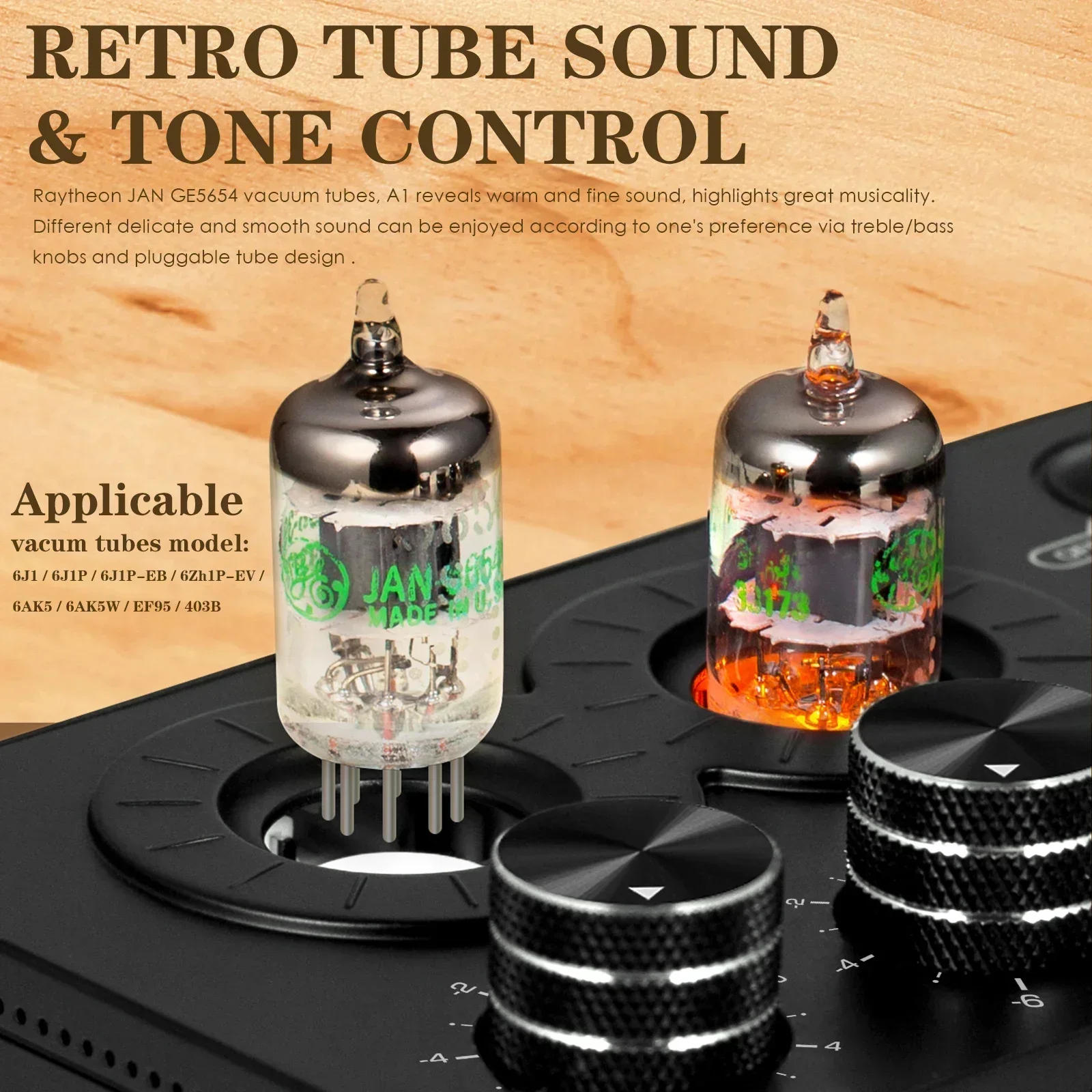 Ampapa A1 Mini JAN5654 tubo de válvula Phono preamplificador de escenario estéreo preamplificador de Audio de escritorio para teléfono/PC/TV/tocadiscos amplificador de auriculares HIFI