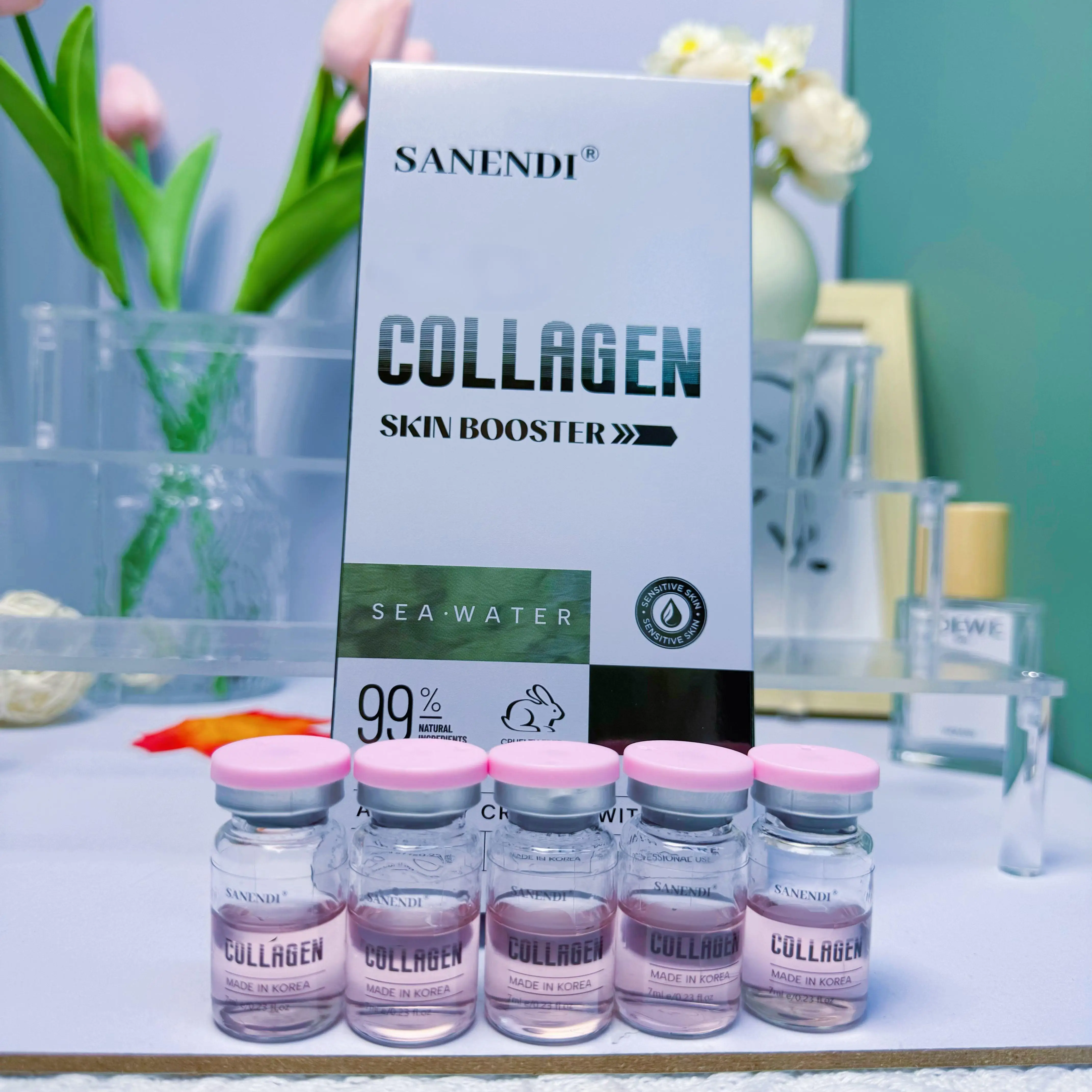 SKIN BOOSTER COLLAGEN - Solución de esencia rosa para integrales y arrugas del tono de la piel facial, mejora la hidratación de la piel
