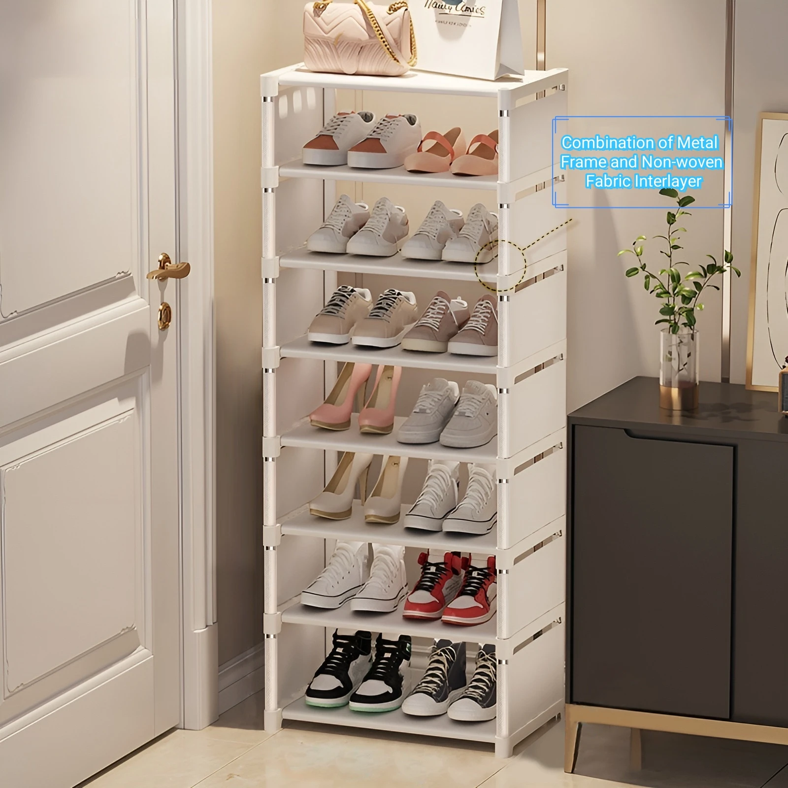 Organizador de zapatos de 6/8 capas, marco de Metal que ahorra espacio y Zapatero de tela multicapa, estante T1 para entrada, pasillo, sala de estar, 1 unidad