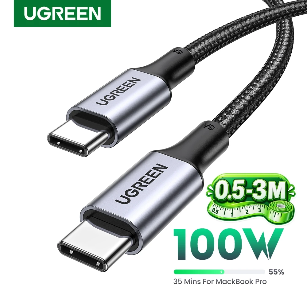 Cable UGREEN PD100W USB Tipo C a USB C para iPhone Duo 18Pro 17 Samsung S26 25 iPad Laptop, Cable de Carga Rápida 5A con Chip E-Marker
