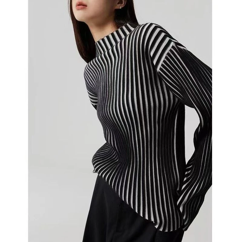 Suéter a rayas de Color de contraste para mujer, jerseys de manga larga ajustados informales, Tops elegantes y cómodos, otoño e invierno, nuevo