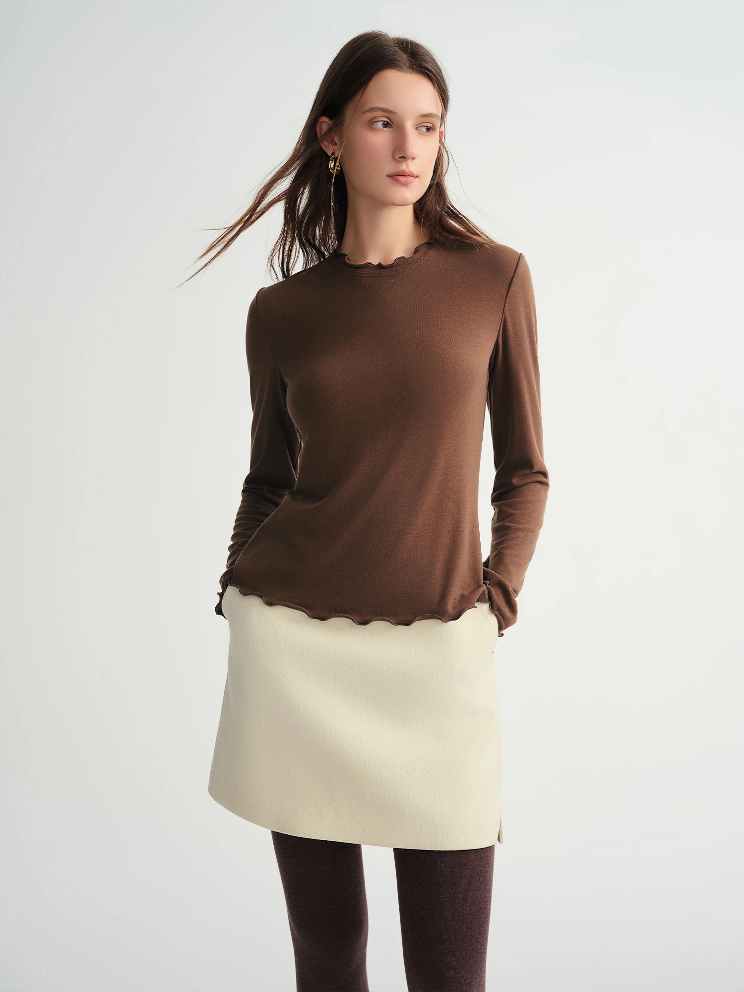 DUSHU-camisetas de lana autocalentables con cuello medio alto, Bralette palangre de punto suave para mujer, jerséis curvos de Color sólido para otoño e invierno