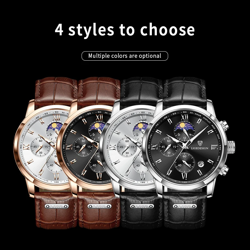 Reloj LIGE informal para hombre, reloj de pulsera deportivo de cuarzo resistente al agua de cuero de lujo, cronógrafo, reloj militar para hombre, reloj Masculino