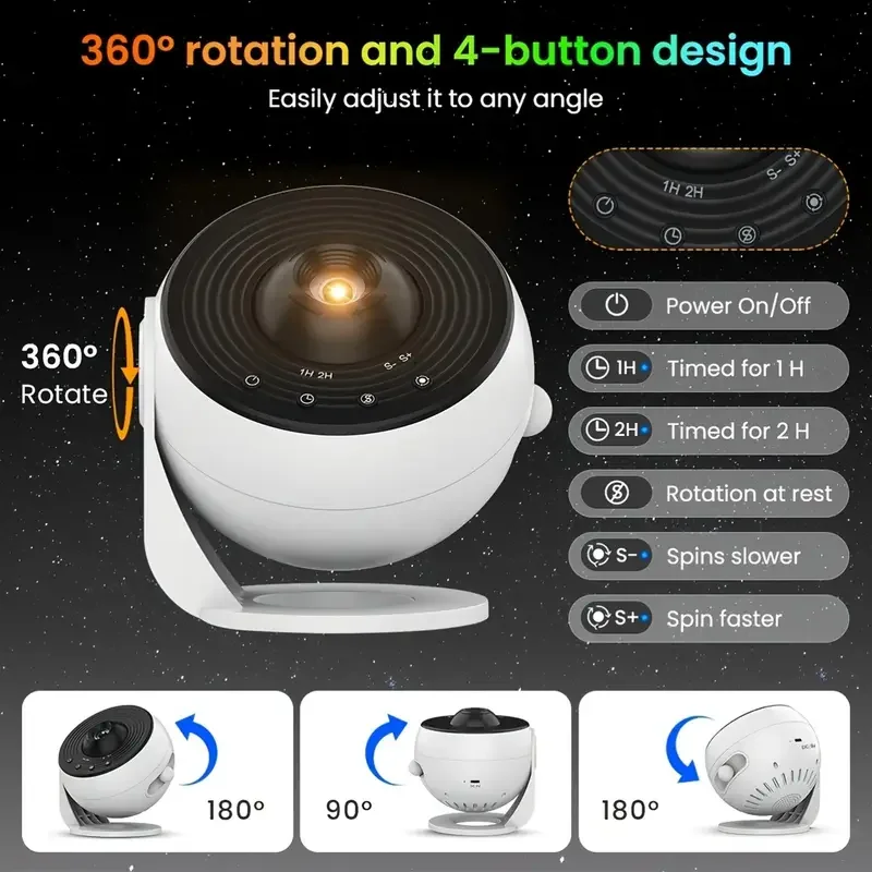 Proyector de galaxia de luz nocturna Proyector de cielo estrellado 360 °   Lámpara planetaria giratoria para dormitorio de niños, decoración de boda del Día de San Valentín