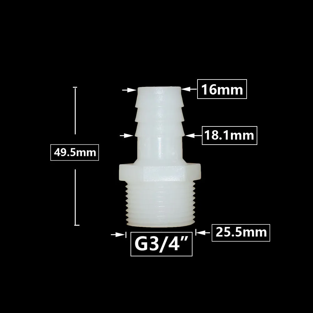 Rosca de 3/4 pulgadas a púas, conector de manguera de plástico de 10/12/14/16/18/20/25mm, accesorio de manguera, sistema de riego por goteo, acoplador de tubería