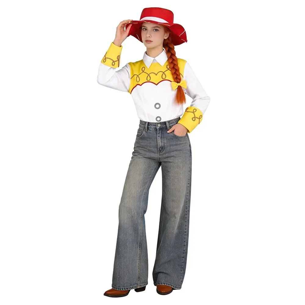Disfraz de Cosplay de Jessie para Adultos de la Película "Movie Story", Estilo Vaquero con Camisa, Sombrero y Lazo, para Fiesta de Halloween, Unisex