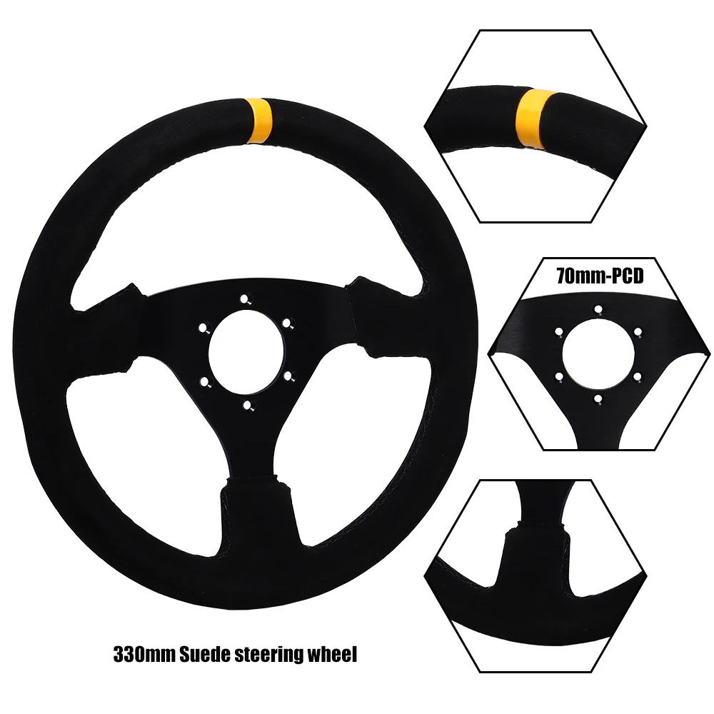 Volante Universal de 330mm, volante de juego de carreras Sim Drift de gamuza, marco plano de aluminio de 13 pulgadas