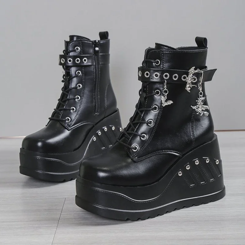 Botas nuevas para mujer, moda 20224, gran oferta, tacones de plataforma góticos Punk, botas de cuña para mujer, zapatos informales góticos Punk talla 43 para mujer