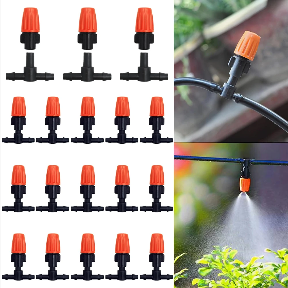 Kit de riego con boquillas antiniebla, sistema de riego automático de plantas con nebulización por pulverización para jardín de 5M-20M con manguera y conector de PE 4/7