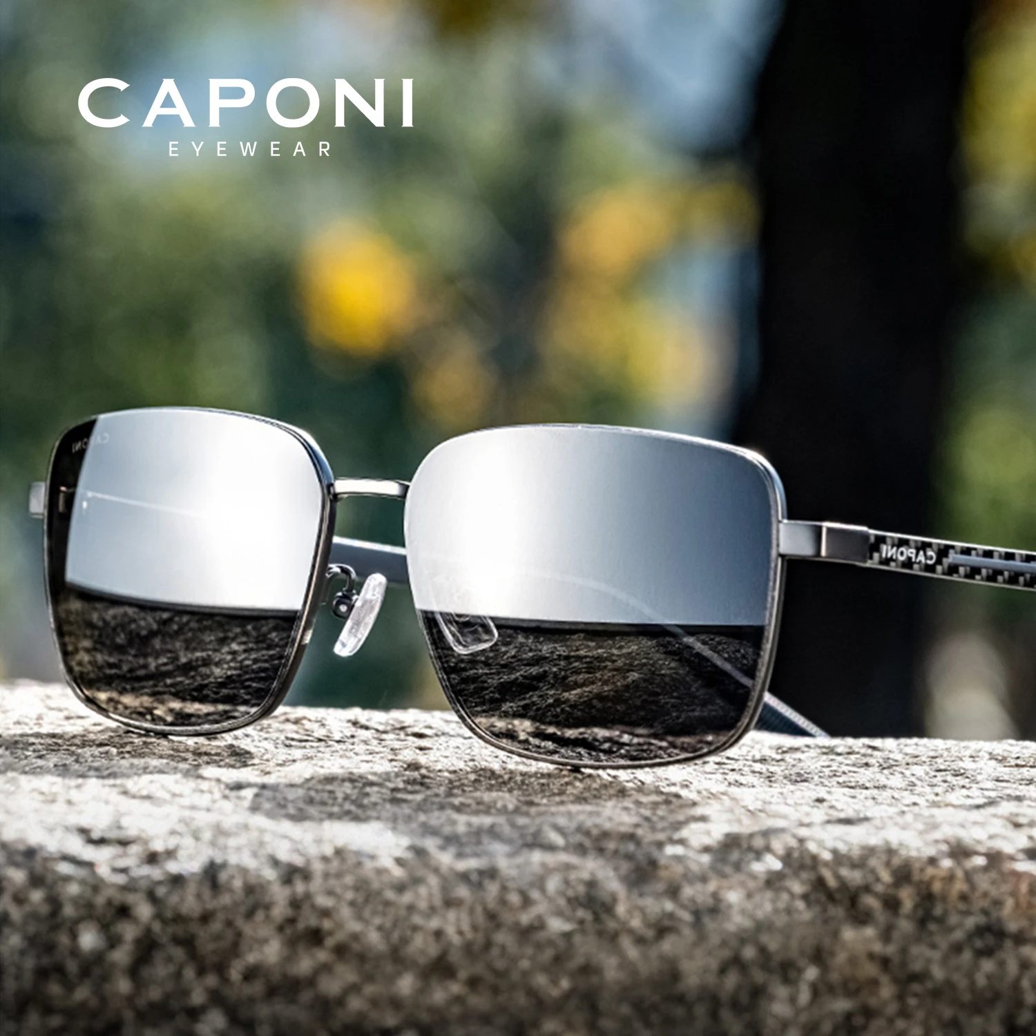 Gafas de sol polarizadas CAPONI para hombre, gafas de sol fotocromáticas de fibra de carbono para exteriores, gafas de sol para conducir con protección UV400, gafas de sol de diseñador de marca, color negro, BS24704