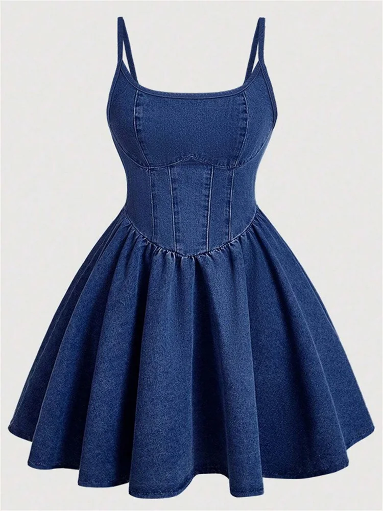 Wmstar-vestidos vaqueros para mujer, camisola informal elegante sin mangas, vestido Midi, ropa de verano a la moda, venta al por mayor, nuevo estilo