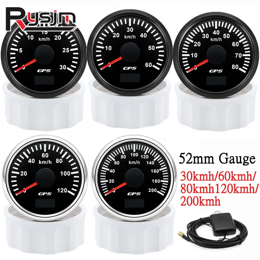 Velocímetro GPS HD de 52MM, 30/60/80/120/200 Km/h, medidor de velocidad para barco, coche y camión, retroiluminación de 7 colores con antena GPS de 9-32V