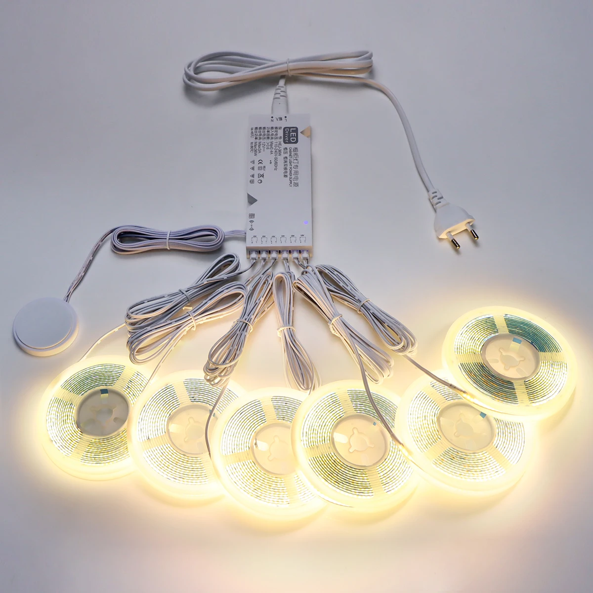 Tira de luces LED COB para debajo del armario, lámpara de madera con Sensor de movimiento, atenuador táctil, 1-6 piezas
