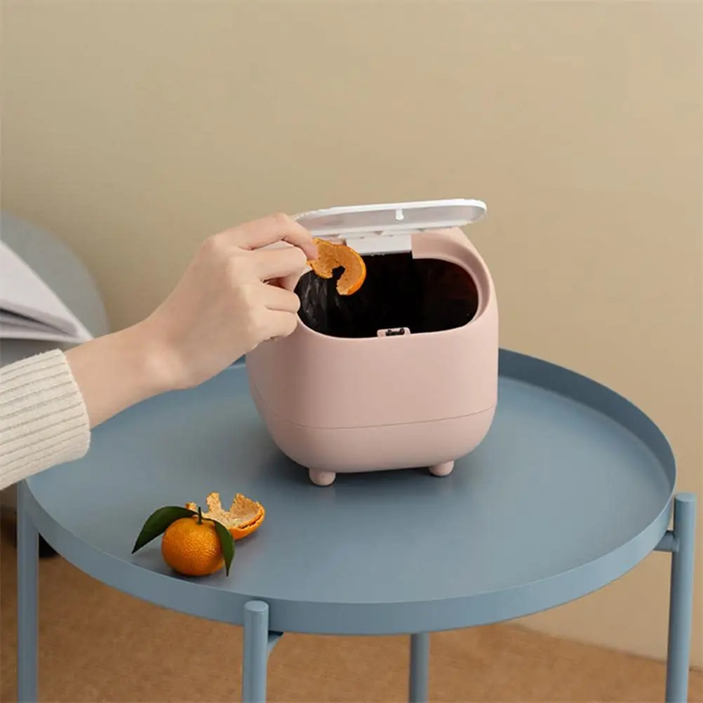 Mini cubo de basura con tapa, lindos botes de basura de escritorio Ninja, cubo de basura pequeño, cubo de basura de plástico para oficina para tocador de baño, escritorio,