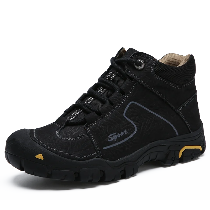 Zapatos de exterior de cuero genuino para hombre, Botas de senderismo impermeables, zapatos de escalada de montaña para invierno
